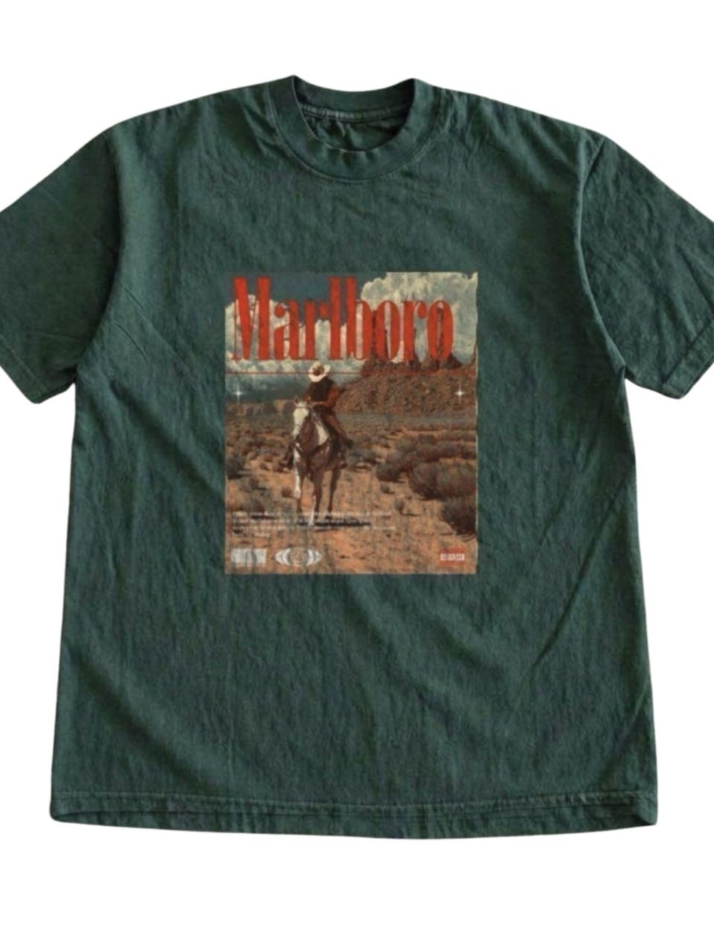 Gildan Forest Green Short Sleeve Tee with Red Marlboro Graphic